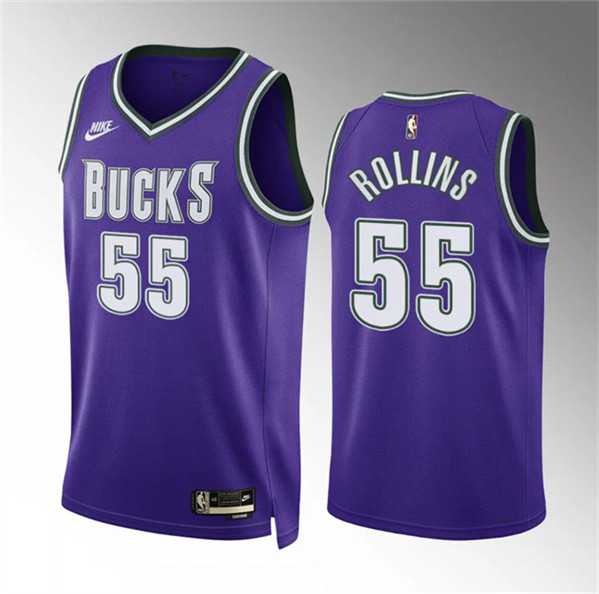 Mens Milwaukee Bucks #55 Ryan Rollins Purple Classic Edition Stitched Basketball Jersey Dzhi